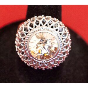 Size 7, Vintage Art Deco Diamond Faux Gem Silver Tone Ring - F40